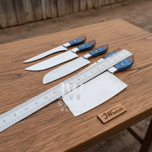 Load image into Gallery viewer, Blue Wood Chef Knife Set – 5-Piece Handmade Kitchen Collection