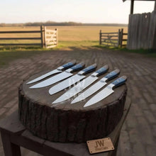 Load image into Gallery viewer, Blue Wood Damascus Chef Knife Set: 5-Piece Handmade Collection