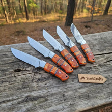 Load image into Gallery viewer, Handmade Artisan Scandi Bushcraft Knife of Set 5-Piece with Scandi Grind &amp; Orange Resin Handles