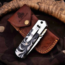 Load image into Gallery viewer, Handmade Folding Knife with Cleaver Blade and Marble Resin Handle