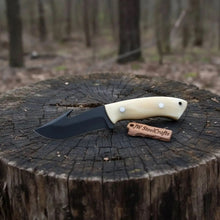 Load image into Gallery viewer, Gut Hook Skinner Knife Black Coated Blade Bone Handle 3.5 Inch Fixed Blade Hunting Knife