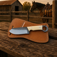 Load image into Gallery viewer, Bonehart Rasp Steel Skinner Knife – Bone Handle &amp; Leather Sheath