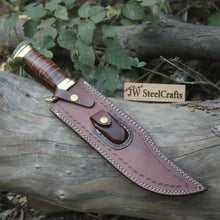 Load image into Gallery viewer, Traditional Bowie Fixed Blade Knife Brass Guard Leather Sheath