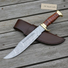 Load image into Gallery viewer, Traditional Bowie Fixed Blade Knife Brass Guard Leather Sheath