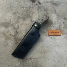 Load image into Gallery viewer, Damascus Hunting Knife with Grey Pinecone Handle | Full Tang + Black Leather Sheath
