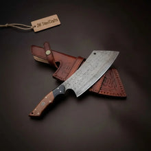 Load image into Gallery viewer, Hand-Forged Damascus Kiritsuke Cleaver Chef Knife — Raindrop Blade Full Tang