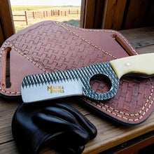 Load image into Gallery viewer, D2 Rasp Steel Bull Cutter Knife Camel Bone Handle