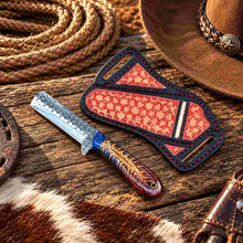 Load image into Gallery viewer, Custom Handmade Horse Rasp Stainless Steel 3.5-Inch Western Bull Cutter with Resin Pinecone Handle &amp; Leather Sheath
