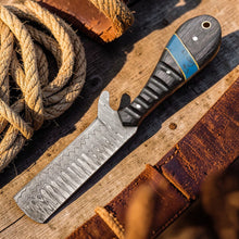 Load image into Gallery viewer, Bull Cutter Knife 1095 Damascus Steel Ranch Knife