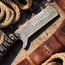 Load image into Gallery viewer, Bull Cutter Knife 1095 Damascus Steel Ranch Knife