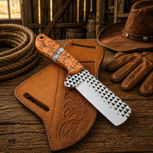 Load image into Gallery viewer, Bullcutter Knife Rasp Steel Blade Turquoise Handle Leather