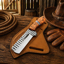 Load image into Gallery viewer, Bullcutter Knife Rasp Steel Blade Turquoise Handle Leather
