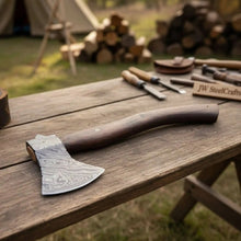 Load image into Gallery viewer, Handmade Damascus Camp Axe with Mosaic Pin and Rosewood Handle