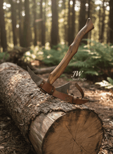 Load image into Gallery viewer, Camping Axe Damascus Steel 20 Inch Rosewood Handle with Leather Sheath