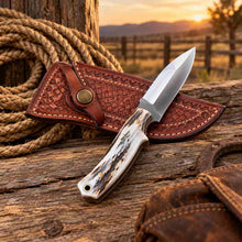 Load image into Gallery viewer, Handmade Horse Rasp Cowboy Skinner Knife with Stone Handle, Steel Bolster &amp; Cross-Draw Leather Sheath