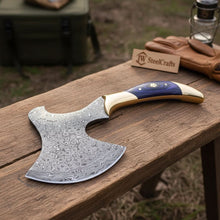 Load image into Gallery viewer, Damascus Steel Bushcraft Axe with Hardwood Handle &amp; Leather Sheath