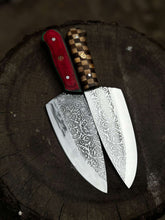 Load image into Gallery viewer, Chef Knife with Acid-Etched Blade – Red Micarta or Checker Wood Handle