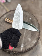 Load image into Gallery viewer, Chef Knife with Acid-Etched Blade – Red Micarta or Checker Wood Handle