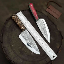 Load image into Gallery viewer, Acid-Etched Chef Knife with Red Pakka Wood &amp; Checker Brown Wood Handle