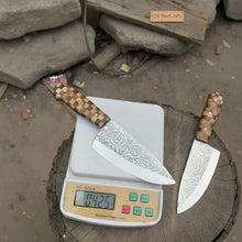 Load image into Gallery viewer, Acid-Etched Chef Knife with Red Pakka Wood &amp; Checker Brown Wood Handle