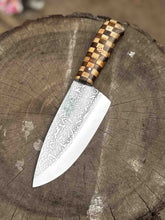 Load image into Gallery viewer, Chef Knife with Acid-Etched Blade – Red Micarta or Checker Wood Handle
