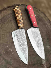 Load image into Gallery viewer, Chef Knife with Acid-Etched Blade – Red Micarta or Checker Wood Handle