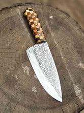 Load image into Gallery viewer, Chef Knife with Acid-Etched Blade – Red Micarta or Checker Wood Handle