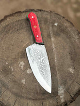 Load image into Gallery viewer, Chef Knife with Acid-Etched Blade – Red Micarta or Checker Wood Handle