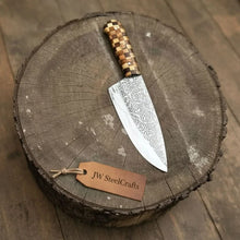Load image into Gallery viewer, Acid-Etched Chef Knife with Red Pakka Wood &amp; Checker Brown Wood Handle