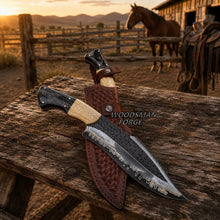 Load image into Gallery viewer, Cinderhorn D2 Bowie Knife – 12" D2 Steel, Camel Bone &amp; Bull Horn