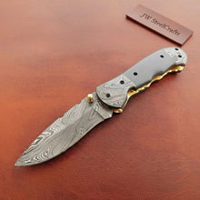 Load image into Gallery viewer, Handmade Damascus Folding Knife with Gray Micarta Handle, Custom Pocket Knife, EDC Damascus Folder by JW SteelCrafts