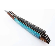 Load image into Gallery viewer, Classic Western Damascus Straight Barber Razor with Blue Bone and Rosewood Handle
