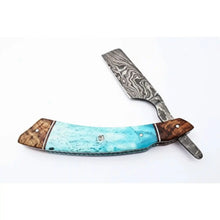 Load image into Gallery viewer, Classic Western Damascus Straight Barber Razor with Blue Bone and Rosewood Handle