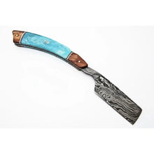 Load image into Gallery viewer, Classic Western Damascus Straight Barber Razor with Blue Bone and Rosewood Handle