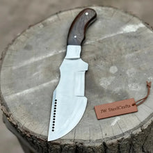 Load image into Gallery viewer, Handmade Carbon Steel Tracker Knife – Ram Horn or Wendi Wood Handle | Heavy Duty Hunting &amp; Camping Knife | JW SteelCrafts