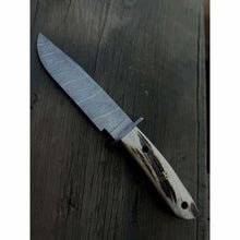 Load image into Gallery viewer, Clip Point Bowie Knife, Hand Forged Damascus Steel Blade, Antler Handle, Classic American Bowie with Leather Sheath