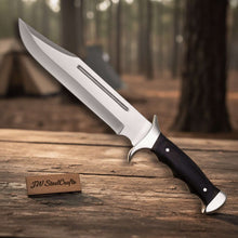Load image into Gallery viewer, Clip Point Frontier Bowie Knife Polished Steel Blade S Guard Handmade by JW SteelCrafts