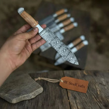 Load image into Gallery viewer, 7-Piece Handmade Damascus Chef Knife Set with Wood Handles (Professional Kitchen Set)