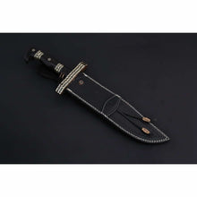 Load image into Gallery viewer, Coffin Handle Bowie Knife, Clip Point Damascus Blade, Hand Engraved Western Frontier Bowie, Custom Handmade Knife JW SteelCrafts