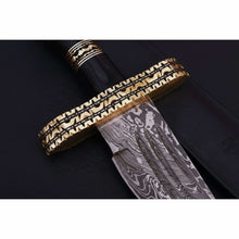 Load image into Gallery viewer, Coffin Handle Bowie Knife, Clip Point Damascus Blade, Hand Engraved Western Frontier Bowie, Custom Handmade Knife JW SteelCrafts