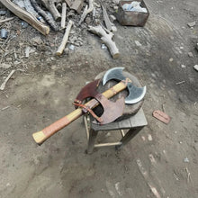 Load image into Gallery viewer, Handcrafted Double-Head Decorative Axe with Wooden Handle – JW SteelCrafts