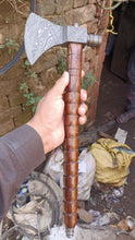 Load image into Gallery viewer, Collectible Artisan Pipe Axe in Damascus Steel with Hardwood Handle
