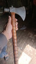 Load image into Gallery viewer, Collectible Artisan Pipe Axe in Damascus Steel with Hardwood Handle
