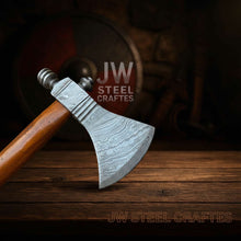 Load image into Gallery viewer, Collectible Artisan Pipe Axe in Damascus Steel with Hardwood Handle