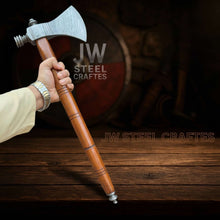 Load image into Gallery viewer, Collectible Artisan Pipe Axe in Damascus Steel with Hardwood Handle