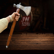 Load image into Gallery viewer, Collectible Artisan Pipe Axe in Damascus Steel with Hardwood Handle