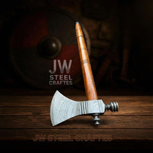 Load image into Gallery viewer, Collectible Artisan Pipe Axe in Damascus Steel with Hardwood Handle