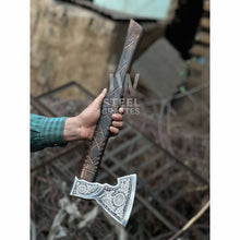 Load image into Gallery viewer, Collectible Norse-style Three-Axe Set with Intricate Engravings and Sculpted Wooden Handles