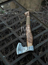 Load image into Gallery viewer, Collectible Norse-style Three-Axe Set with Intricate Engravings and Sculpted Wooden Handles