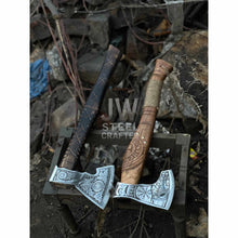 Load image into Gallery viewer, Collectible Norse-style Three-Axe Set with Intricate Engravings and Sculpted Wooden Handles